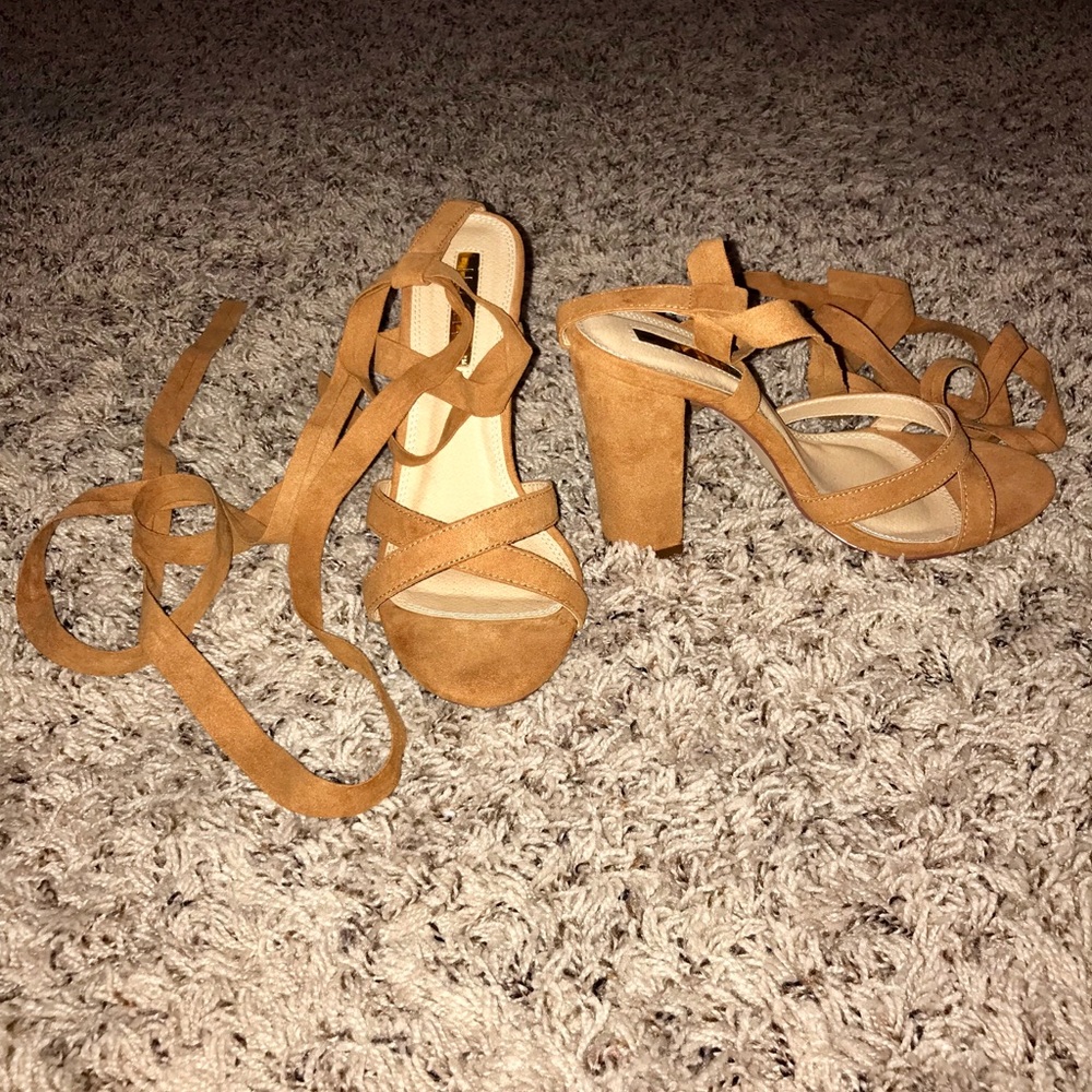 Women Suede Open Toe Wrap Block Heel